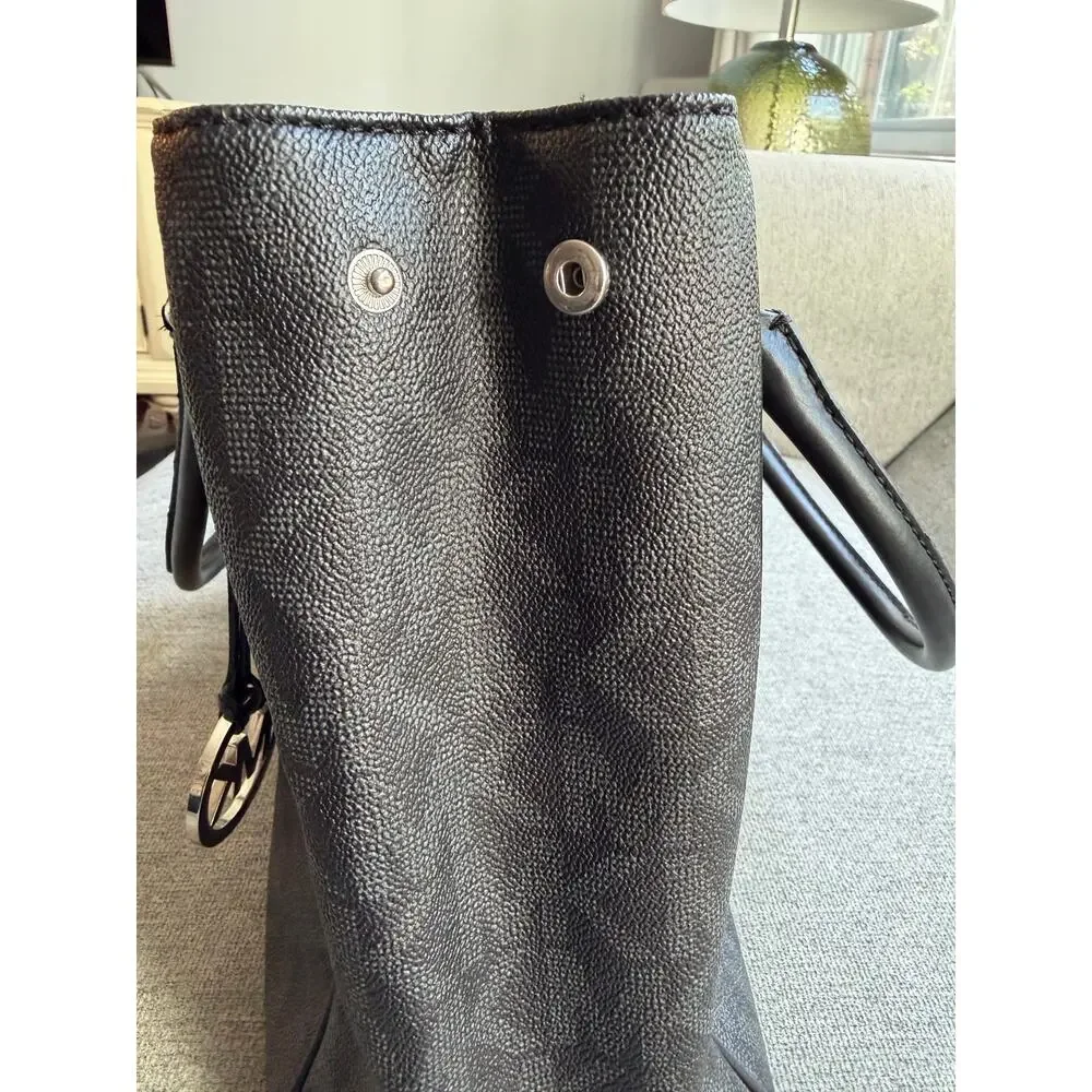 Michael Kors Jet Set Medium Bag PVC Coated Black Silver Logo Work Tote